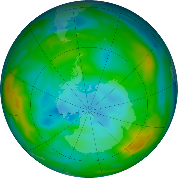 Antarctic ozone map for 11 July 2009